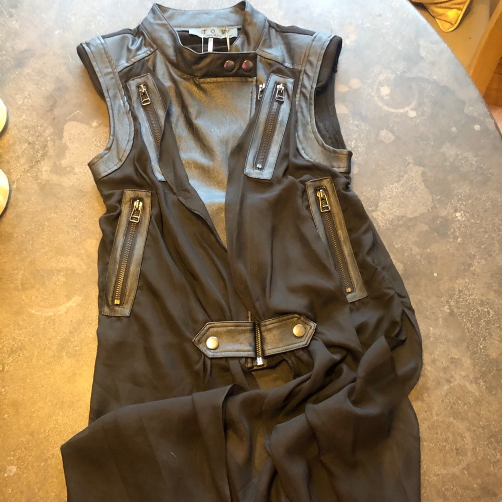 Women’s Faux Leather & Chiffon Zippered Vest